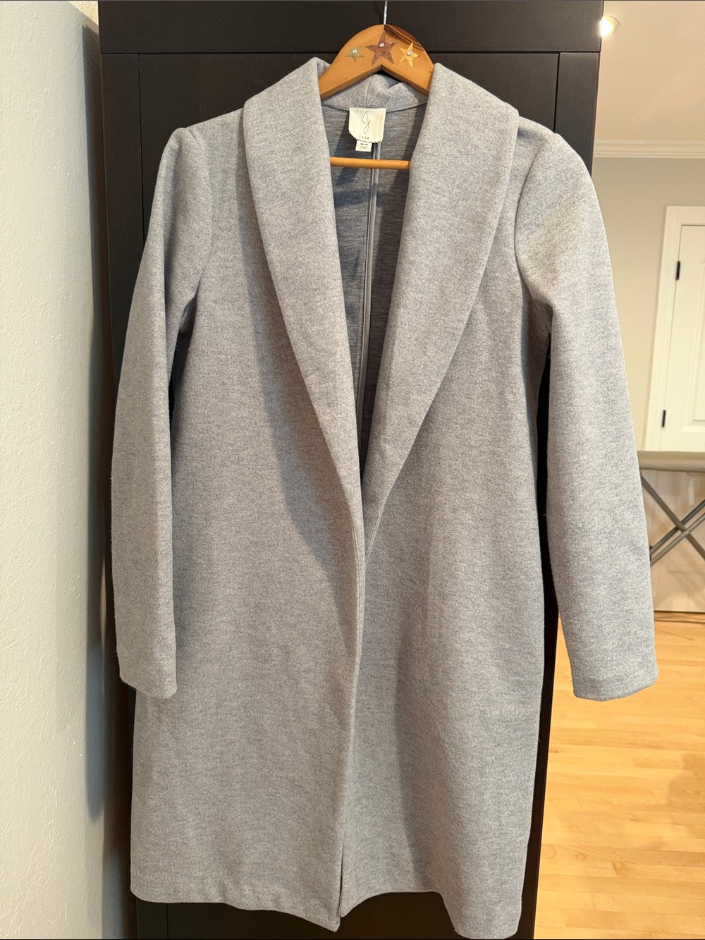 Joie Gray Shawl-Collar Open Trench Coat